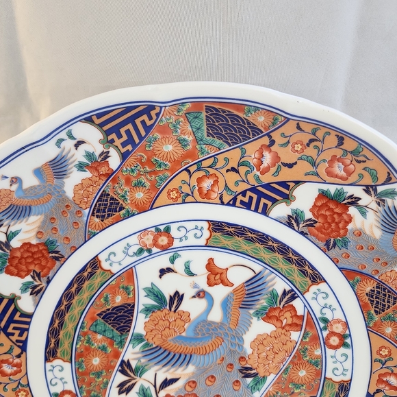 Large Japanese Imari Peacock Floral Footed Platter Console Bowl - Picture 6 of 16